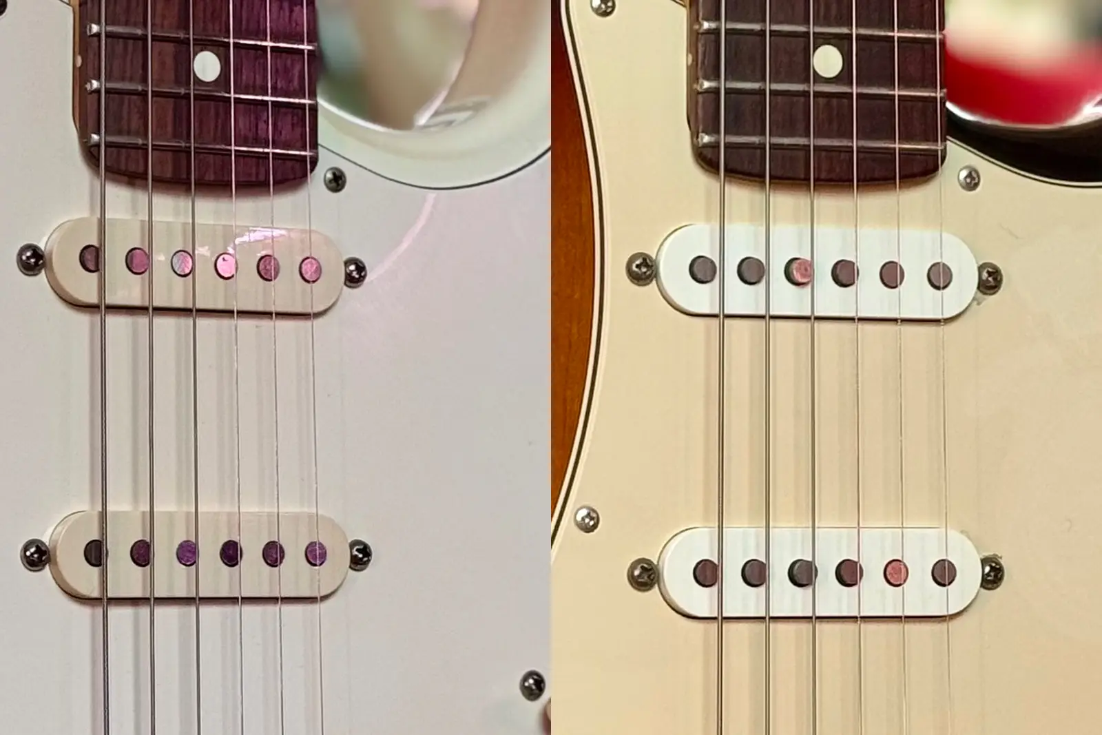 Три сингла Fender Stratocaster крупным планом